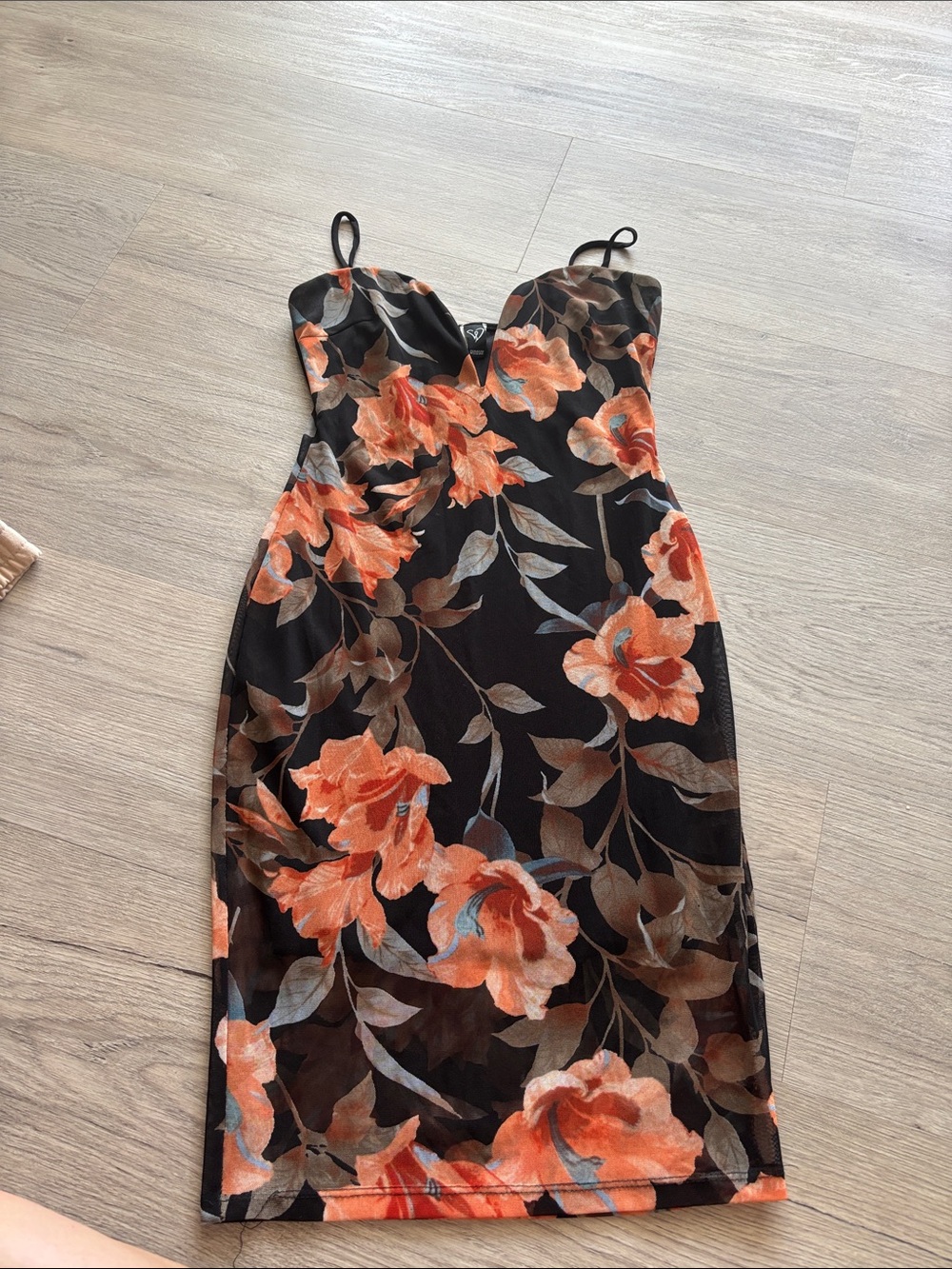 Windsor Black Midi Dress with Orange Floral Print